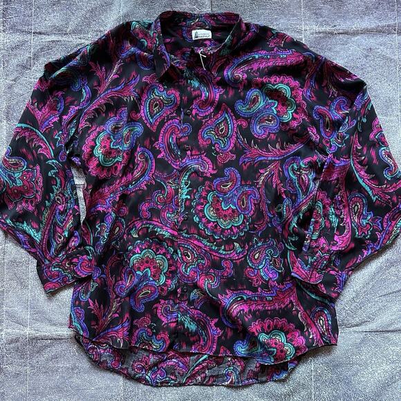 Women's Vintage 80's The Shirt Company Paisley Pink Black Shirt Dress Sz XL - Picture 1 of 4
